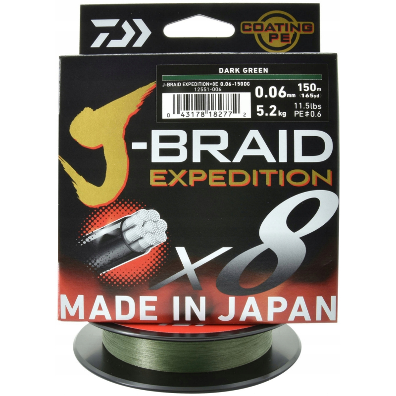 Plecionka Daiwa J-Braid Expedition X8E 0,20mm 150m DARK GREEN