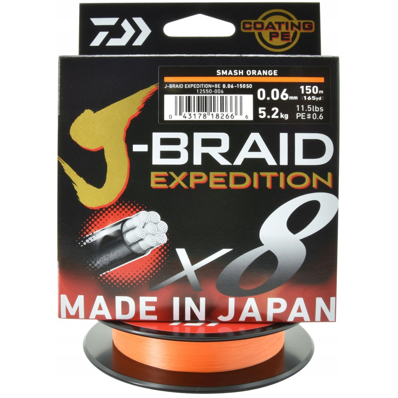 Plecionka Daiwa J-Braid Expedition X8E 0,06mm 150m SMASH ORANGE