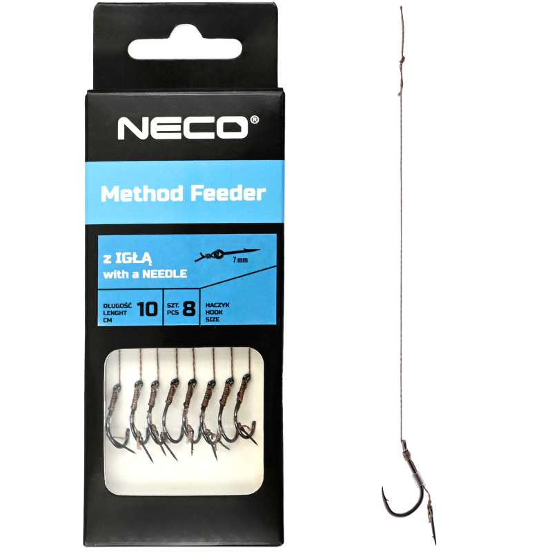 Przypony do method feeder na plecionce wiązane z igłą hak nr 8