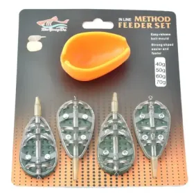 Zestaw 4x koszyk 20g 30g 40g 50g Method Feeder + foremka silikonowa